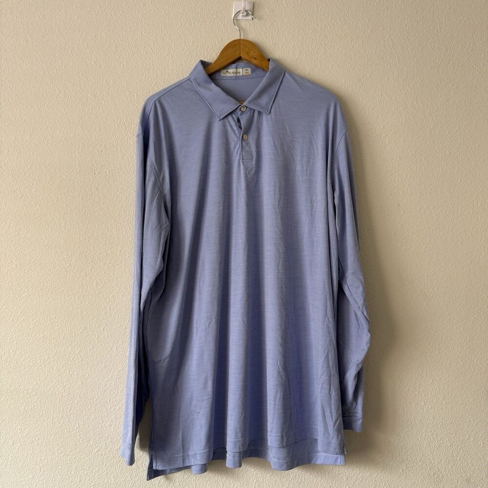 Peter Millar Featherweight Polo Shirt Men 2XL Light Blue UPF 50+ Green Tree Golf